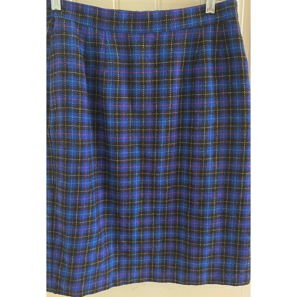 Vintage Norton McNaughton Plaid Skirt Preppy Purple Wool Blend Pencil Size 12 P